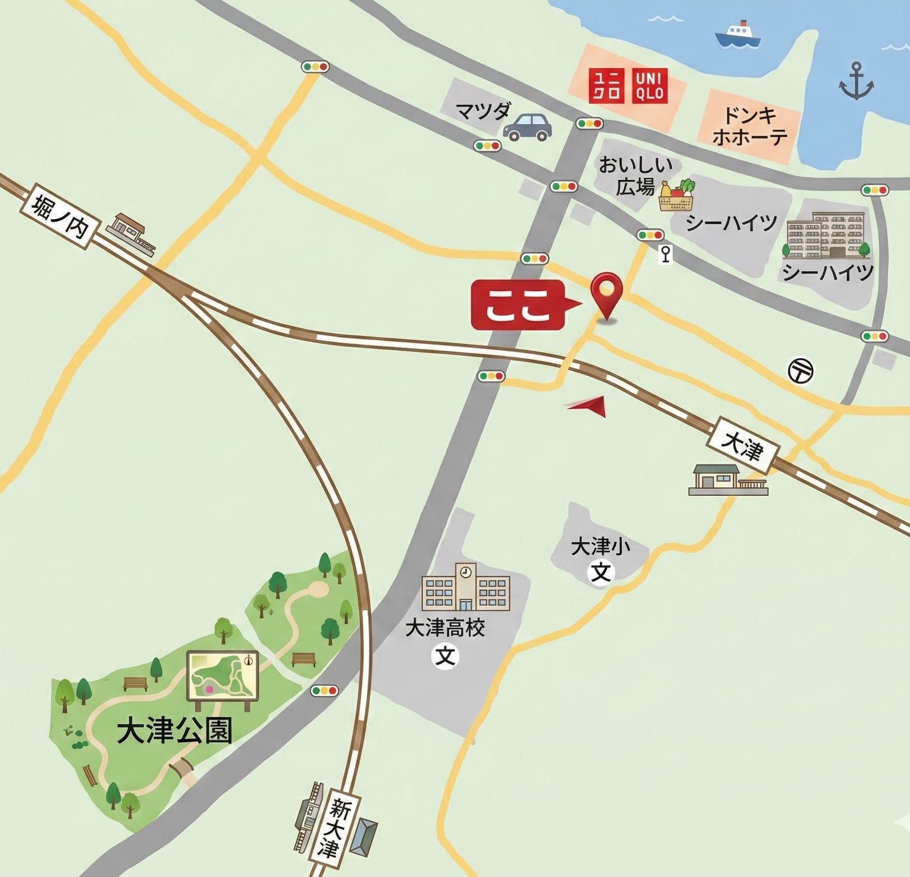 横須賀石橋クリニック周辺アクセスのイラスト